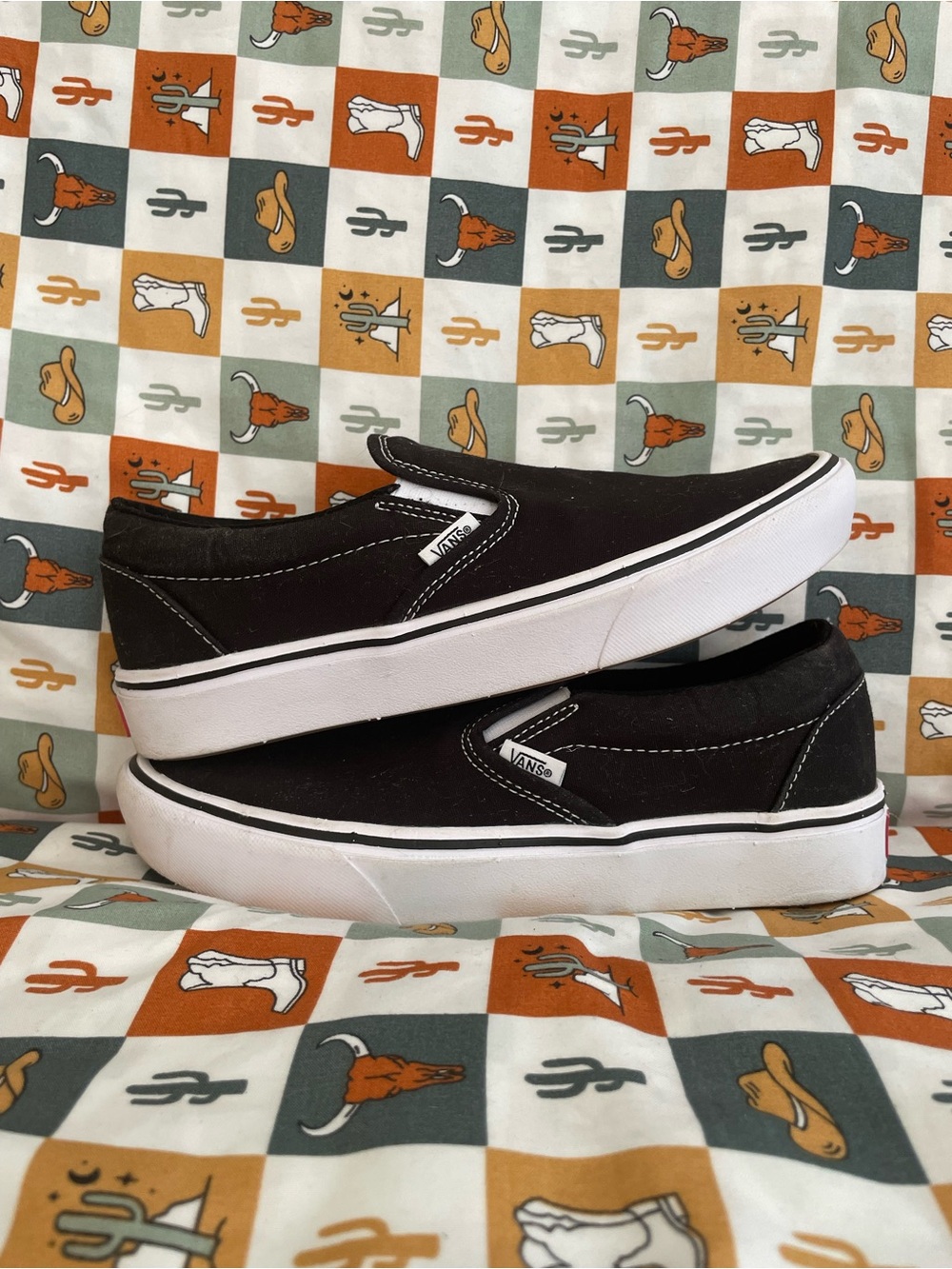 Vans ComfyCUSH Black Slip-On Canvas Sneakers with White Trim - Picture 7 of 10